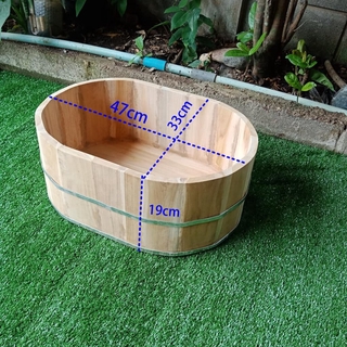 อ่างไม้แบบวงรี ถังไม้ ขนาด 33x47x19cm ถังไม้อ่างไม้อเนกประสงค์  (ไม่เหมาะสำหรับใส่น้ำหรือของเหลว)