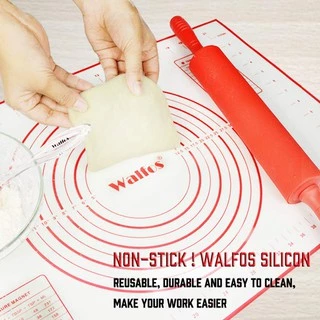Walfos แผ่นนวดแป้งซิลิโคนเกรดอาหาร แผ่นรองอบแบบไม่ติด แผ่นรองรีดแป้งโรลลิ่งสพร้อมสเกล