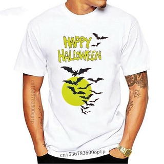 ขายดี เสื้อยืดลําลอง แขนสั้น พิมพ์ลาย Happy Halloween Bats Moon Orange Horror Tattoo NBgboe26GEgcfc55S-5XL