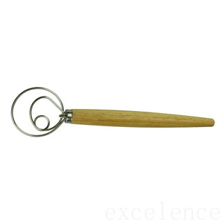 13 Wooden Handle Flour Coil Mixer Egg Beater Stick Kitchen Baking Gadgets Stainless Steel ELEN