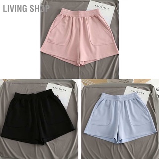 Living Shop กางเกงขาสั้น เอวสูง ผ้ายืด ทรงหลวม ระบายอากาศ เหมาะกับฤดูร้อน สําหรับผู้หญิง