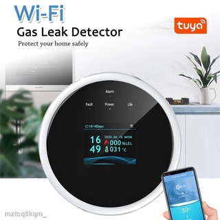 ✁▼Tuya Smart Wifi เครื่องตรวจจับการรั่วไหลของก๊าซที่ติดไฟได้พร้อมเซ็นเซอร์อุณหภูมิจอแสดงผล LCD แหล่งจ่ายไฟ USB [mo]