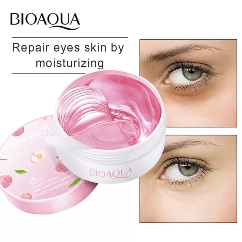 มาส์กใต้ตาสูตรพีชชมพู ไบโออควา กระปุก 60 ชิ้น BIOAQUA PEACH EYE MASK ลดตาบวม รอยคล้ำใต้ตา ทำให้รอบดวงตาดูอิ่มน้ำ