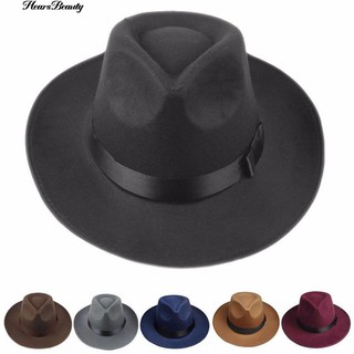 ☺♡ ดวงอาทิตย์ชาย Visor ผู้หญิง Hard Felt กว้าง Brim Fedora ปานามาหมวก Vintage