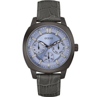 Guess Mens Prime Grey Leather Quartz Blue Dial Analog Watch
 W0660G2