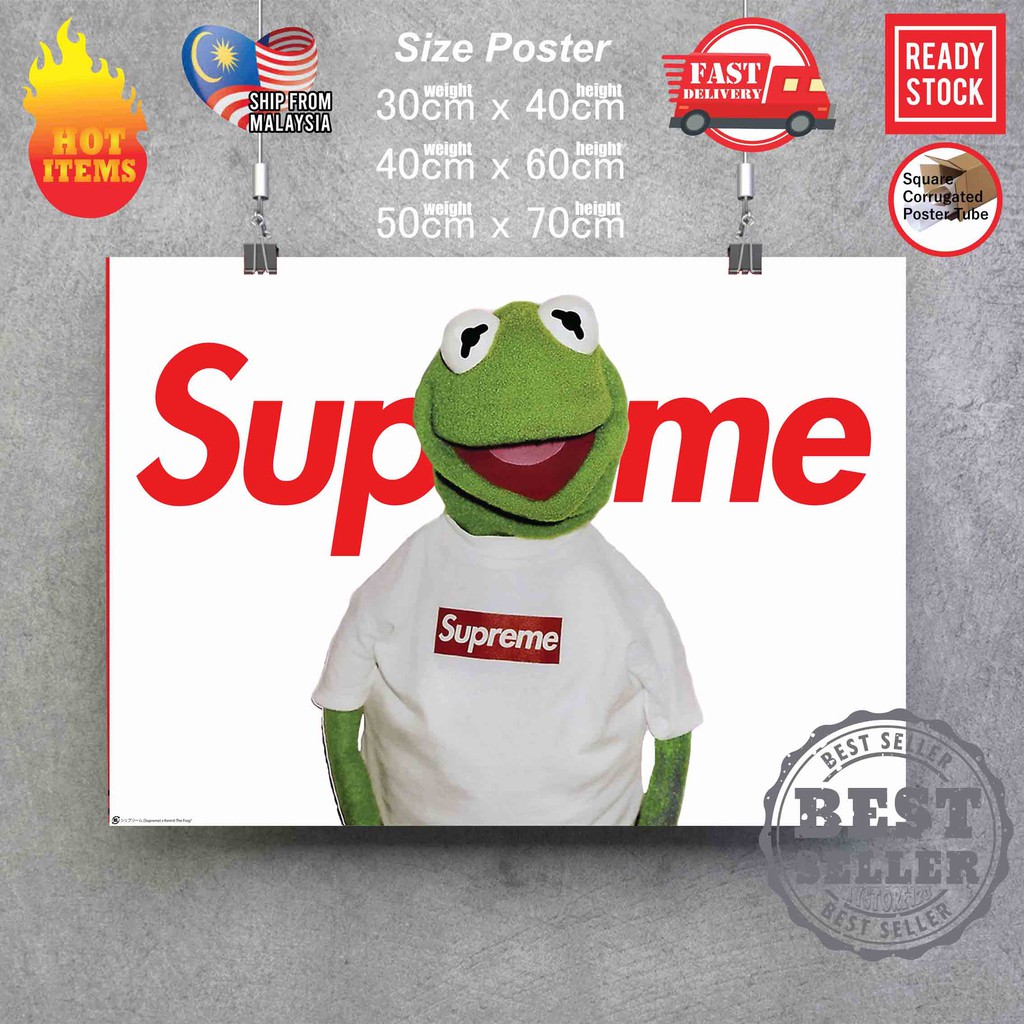 โปสเตอร์สติกเกอร์ติดผนัง ลาย Supreme x Kermit The Frog Streetwear สไตล์สตรีท