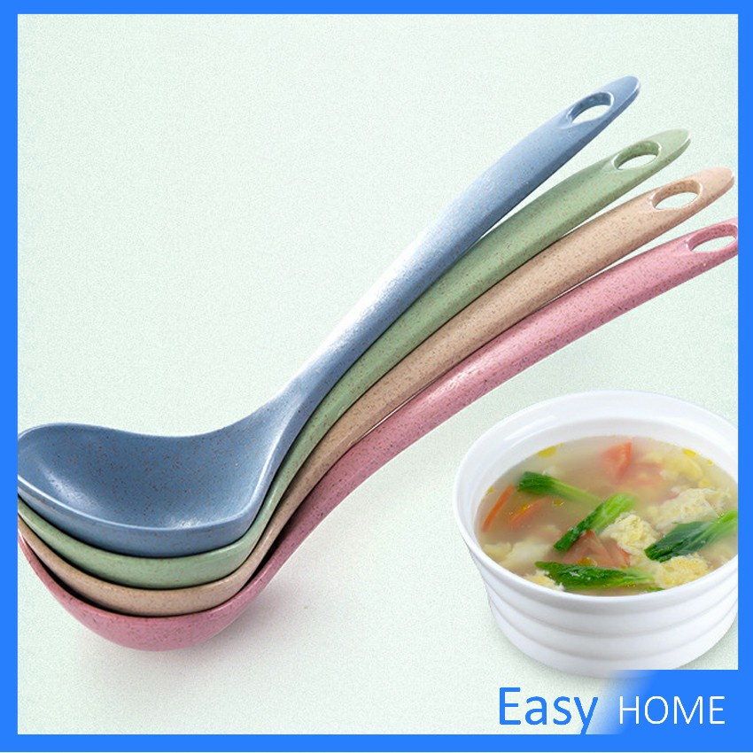 กระบวยตักอาหาร กระบวยซุป ช้อนซุปทำจากฟางข้าวสาลี พลาสติก Plastic soup spoon with long handle ราคา ถูกที่สุด ดีลบีเคเค