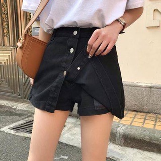 NEW กางเกงขาสั้น Womens skirt splump girls single-breasted high waist denim skirt Chic anti-emptied pantskirt กางเกงขาสั้นสาวอวบ