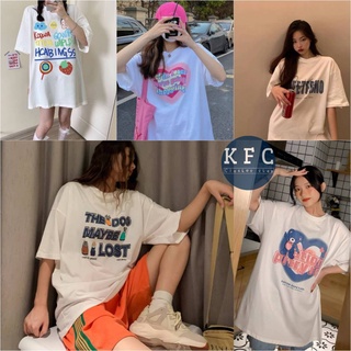 🌟KFC🌟🍪รวม🍪 เสื้อแขนสั้น Oversize เสื้อคอกลมแขนสั้น พื้นขาวสกรีนลายน่ารักๆ เท่ๆ🍪 #C009