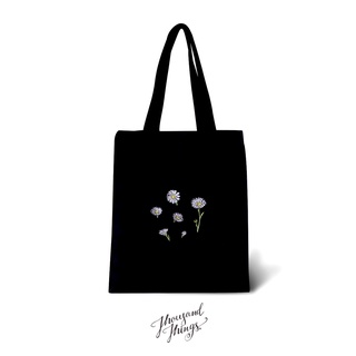 Daisy tote bag กระเป๋าผ้าสีดำลายเดซี่