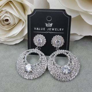 ต่างหูแฟชั่น ER6229 ประดับเพชร CZ (White gold plated)