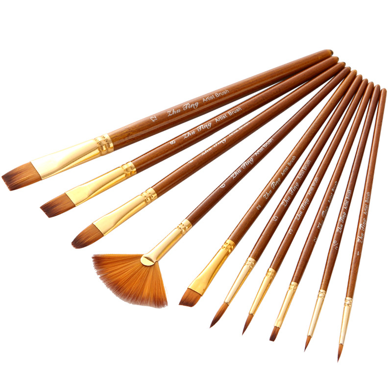 10 ชิ้น / เซต ไนล่อน ศิลปิน ระบายสี แปรงมืออาชีพ สีน้ํา อะคริลิค ด้ามจับไม้ แปรงทาสี อุปกรณ์ศิลปะ