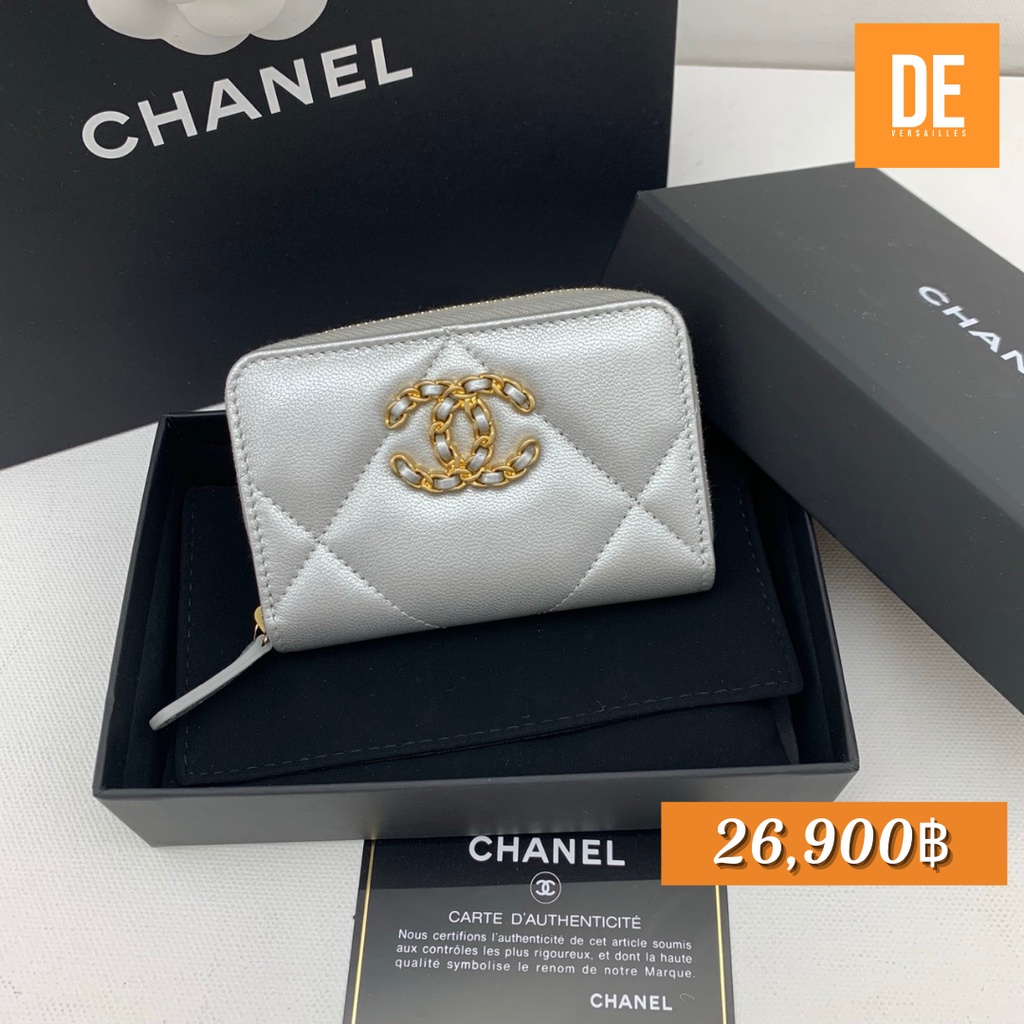 กะเป๋า New Chanel 19 Card Wallet Mini Zippy Silver Holo30 Full Set