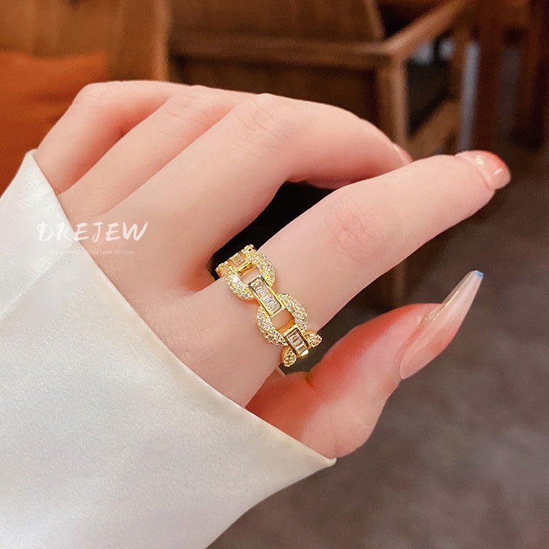 DREJEW สร้อยข้อมือ แหวนทอง 18K ประดับเพทาย เรียบง่าย สไตล์เกาหลีใต้