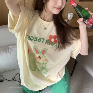 Suxi เสื้อยืดแขนสั้นลําลอง พิมพ์ลายตัวอักษร ทรงหลวม เข้ากับทุกการแต่งกาย แฟชั่นฤดูร้อน สไตล์เกาหลี สําหรับผู้หญิง