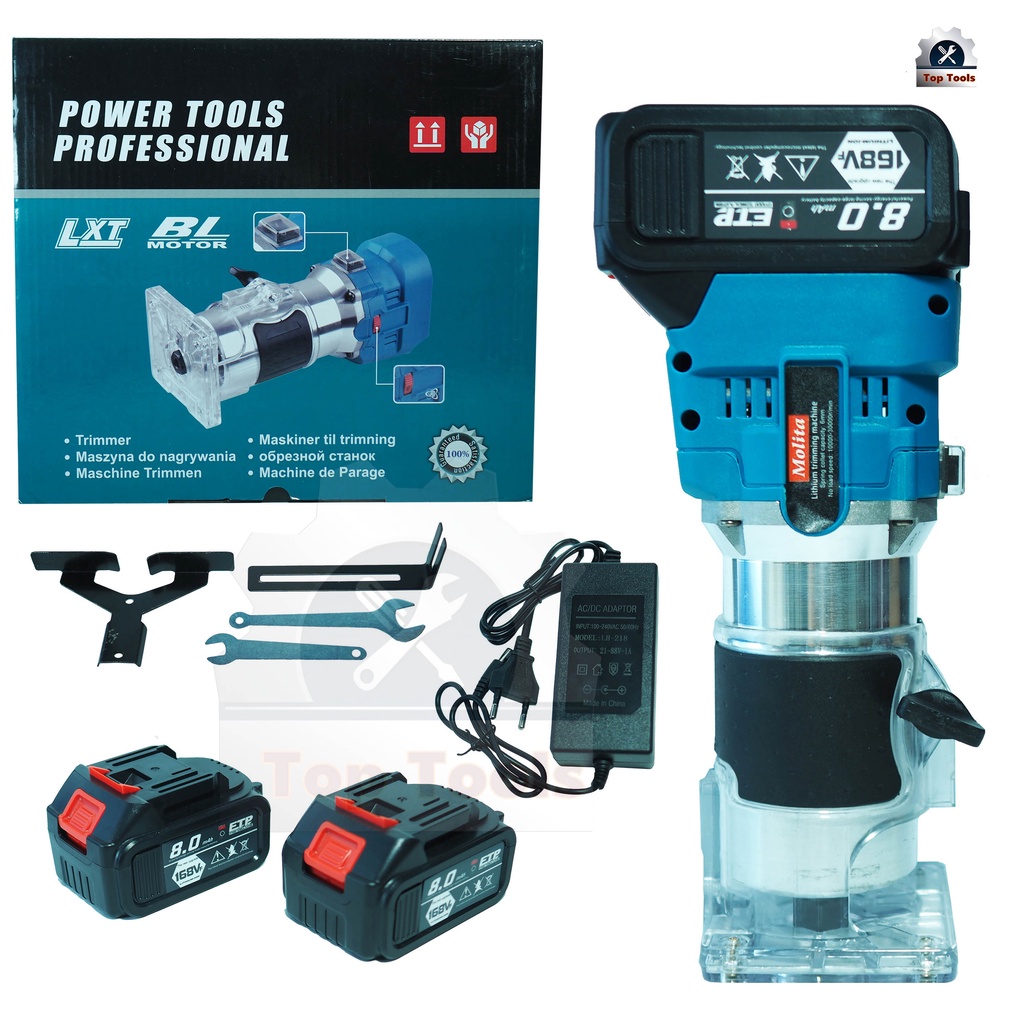 MOLITA เครื่องเซาะร่องไร้สาย 168V เร้าเตอร์ ทริมเมอร์ไร้สาย 1/4 แบตเตอรี่ อย่างดี 2ก้อน เจาะ เซาะ ฉลุ งานไม้
