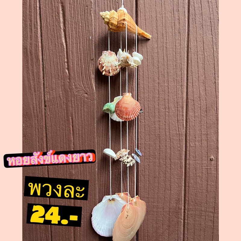 โมบายหอยสังข์แดงยาว 4 สาย เปลือกหอยธรรมชาติ