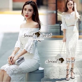 OpenShoulder Lace Bell Sleeve Dress