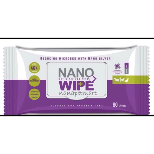 Nano Wipe ผ้าเปียกสำหรับสัตว์เลี้ยง ‼️ลดการสะสมของเชื้อโรค‼️ใช้ได้ทั้งสุนัข แมว หนู กระต่าย ซูการ์(80 แผ่น/แพ้ค)