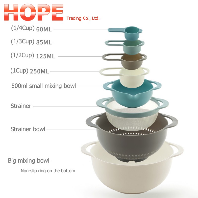 Teal Includes 2 Mixing Bowls 1 Colander 1 Sifter and 4 Measuring Cups Cook With Color 8 Piece Nesting Bowls with Measuring Cups Colander and Sifter Set