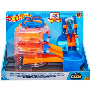 Hot Wheels City อาคารจอดรถนิรภัย Super Spin Dealership Playset ของแท้