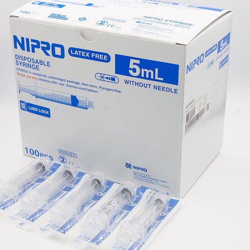 ไซริงค์ ขนาด 5 ml สำหรับป้อนยาเด็ก ล้างจมูก เติมหมึกในแท้ง เติมหมึกในตลับ และอื่นๆ ขนาด 5ml. Nipro 100 /กล่อง