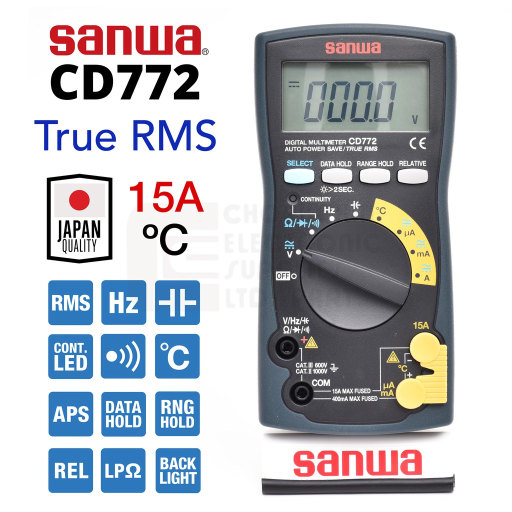 Sanwa CD772 ดิจิตอล มัลติมิเตอร์ True RMS AC/DC 1,000V 15A วัดอุณหภูมิ