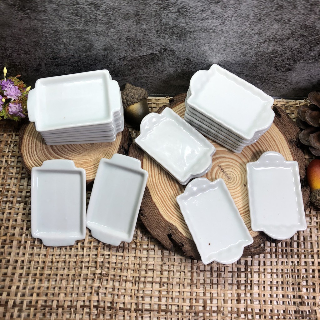 ถาดเซรามิก ถาดเซรามิกจิ๋ว ถาดเซรามิกสี่เหลี่ยมสีขาว มี 2 แบบ #ของจิ๋ว #miniature