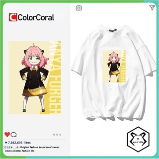 คอตต้อนคอกลมColorcoral เสื้อยืดแขนสั้นลําลอง พิมพ์ลายอนิเมะ Spy X Family Anya Forger สไตล์ฮาราจูกุ แฟชั่นสําหรับผู้ชาย แ