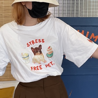 Stress-free pet Tee🐶 เสื้อยืดลายน้องหมาfrenchie ที่จะพกน้องหมาไปกับเราด้วยทุกที่  l plaifah.postcard