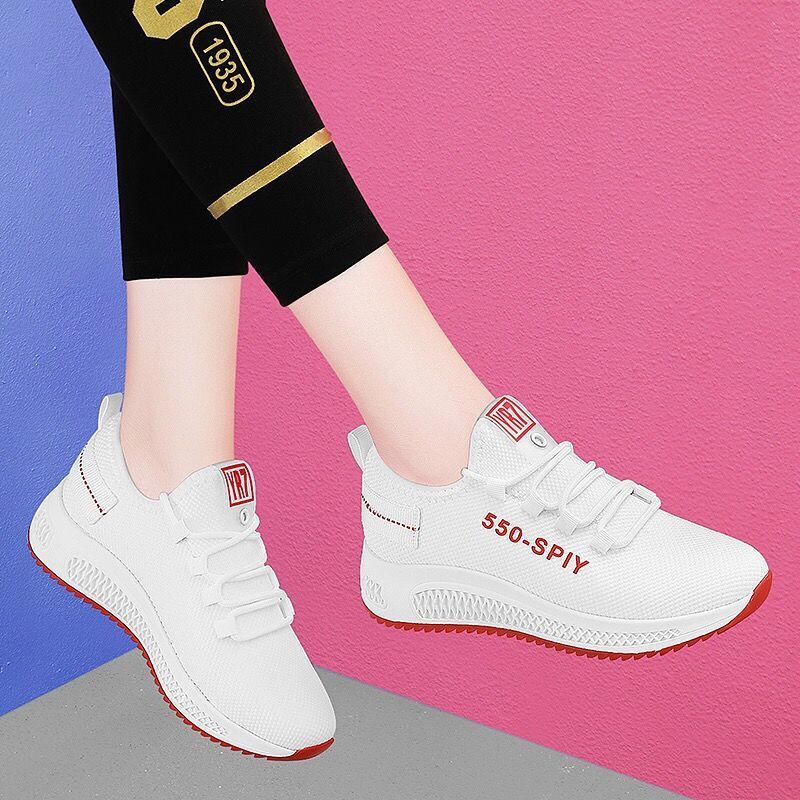 SUNDAY2020 รองเท้าผ้าใบผู้หญิง สีขาวพื้นสลับสี ใส่แล้วสะดุดตา ใครๆก็อยากมี