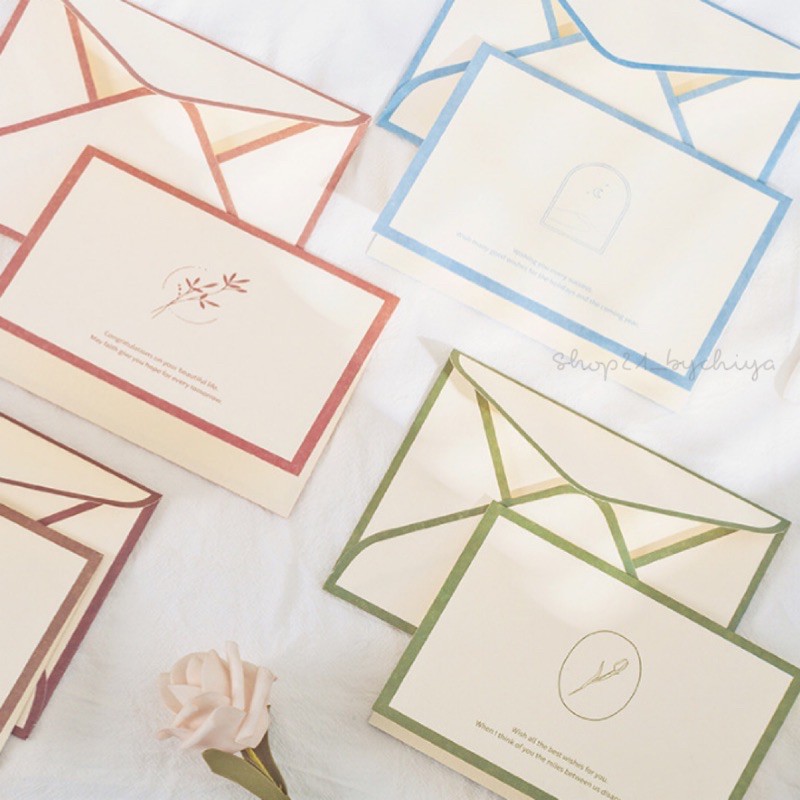 •พร้อมส่ง• การ์ดอวยพร สไตล์มินิมอล +sticker การ์ดวันเกิด ขอบสีพร้อมซอง RA