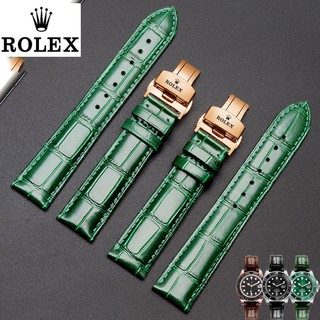 Rolex สายนาฬิกาข้อมือสายหนังสีดําสีเขียวสําหรับผู้ชาย 20 มม.