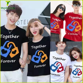 เสื้อยืดคู่รัก couple t shirt เสื้อคู่ลาย Together Forever ชุดเสื้อยืดแขนสั้น พิมพ์ลายหัวใจล็อค แฟชั่นฤดูร้อน สําหรับผู้หญิง และผู้ชาย มีสีดํา สีแดง สีขาว