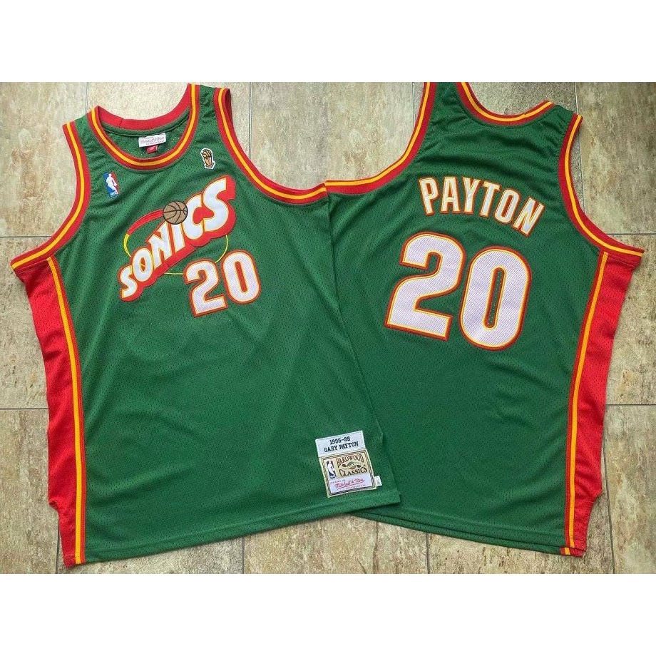 เสื้อกีฬาแขนสั้น ลายทีม Seattle SuperSonics 40 Shawn Kemp &amp; 20 Gary Payton 1995-96 สไตล์คลาสสิก สีเขียว สําหรับผู้ชาย