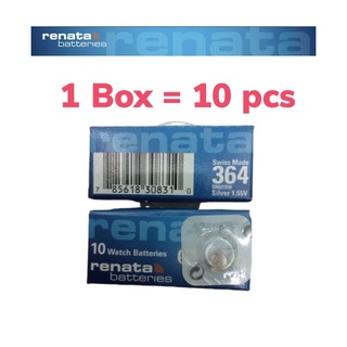 ถ่านกระดุม ถ่านนาฬิกา Renata 364 (SR621SW) Watch batteries Silver Oxide 1.55V (Swiss Made)ถ่านสวิส ราคายกกล่อง 10 ก้อน