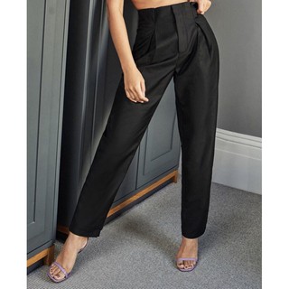 กางเกง5ส่วนเอวสูงสาวอวบทรงเก๋ เอวจีบ size M SHEIN Fold Pleated Front Solid Tailored Pants