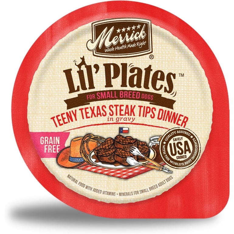อาหารเปียกสุนัข Merrick Lil’ Plates สูตร Teeny Texas Steak Tips Dinner ขนาด 99 กรัม