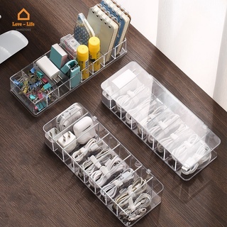 Transparent Plastic USB Wire Storage Box With Cover / Wired Headset Mobile Phone Power Line Management Box