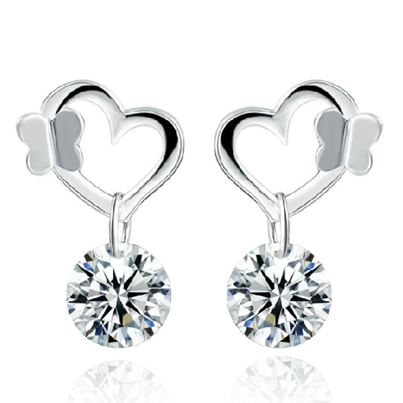 Butterfly Zircon Drop Earrings ตุ้มหูเงิน 925 Silver จี้รูปหัวใจประดับเพทายเครื่องประดับสตรี WE53