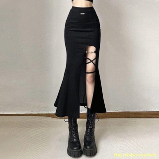 พร้อมส่ง #🔥ยุโรปและอเมริกา fan cool hot girl ออกแบบ strappy กระโปรงด้านหญิงเปิด X กระโปรงหางปลาเซ็กซี่