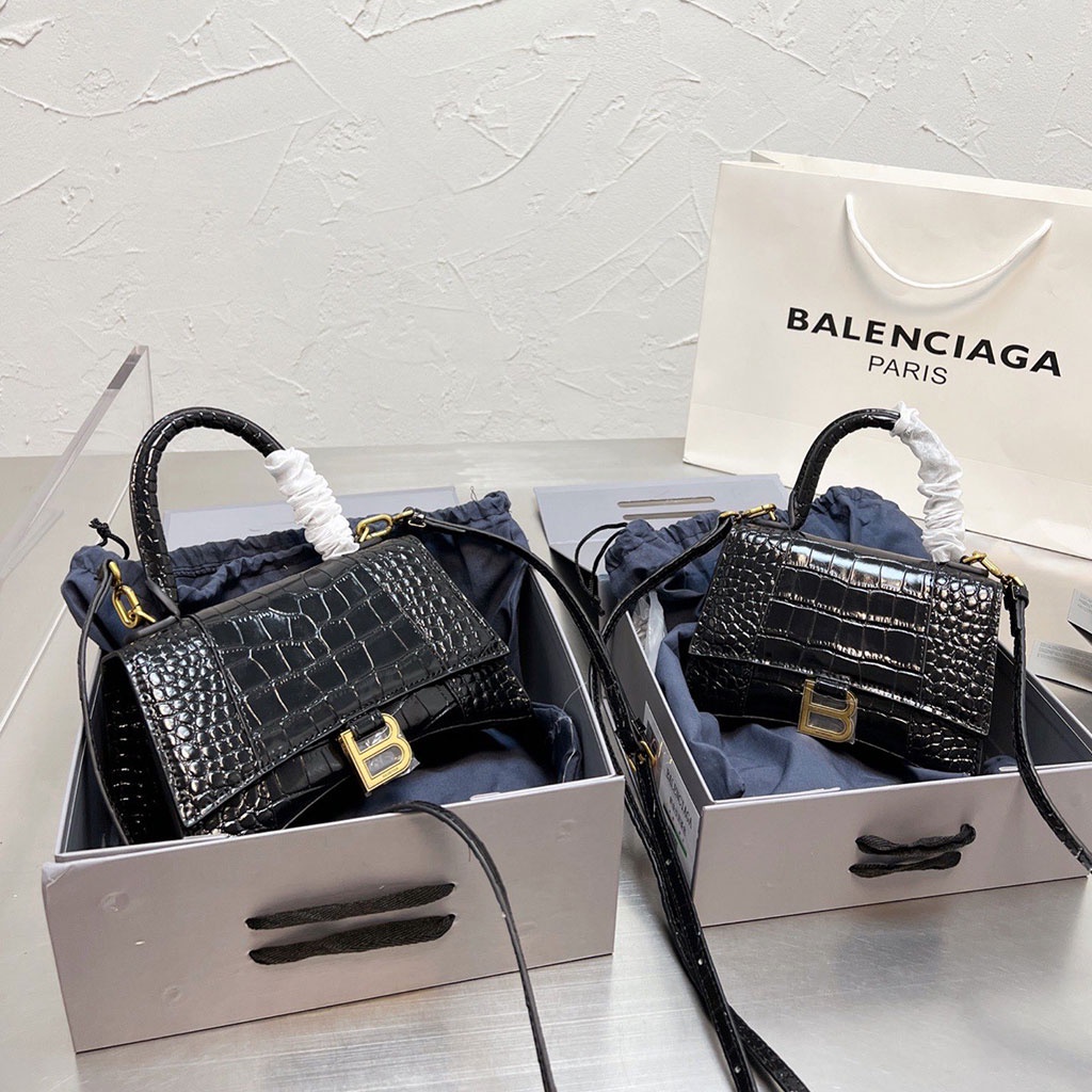 Balenciaga Hourglass Bag Metal B-shaped Pull Ring Design, กระเป๋าสะพายอเนกประสงค์, กระเป๋าถือ (พร้อมกล่อง)
