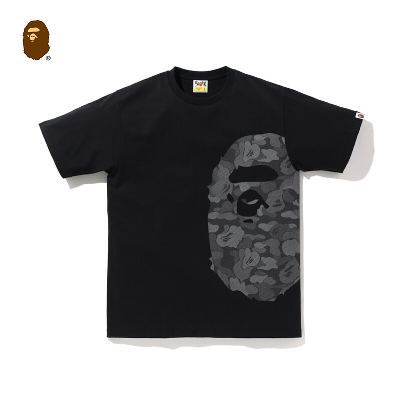 HH BAPE Men's Autumn/winter Ape Head Print Reflective Dot Camouflage Pattern Short-sleeved T-shirt 110042D คอกลม