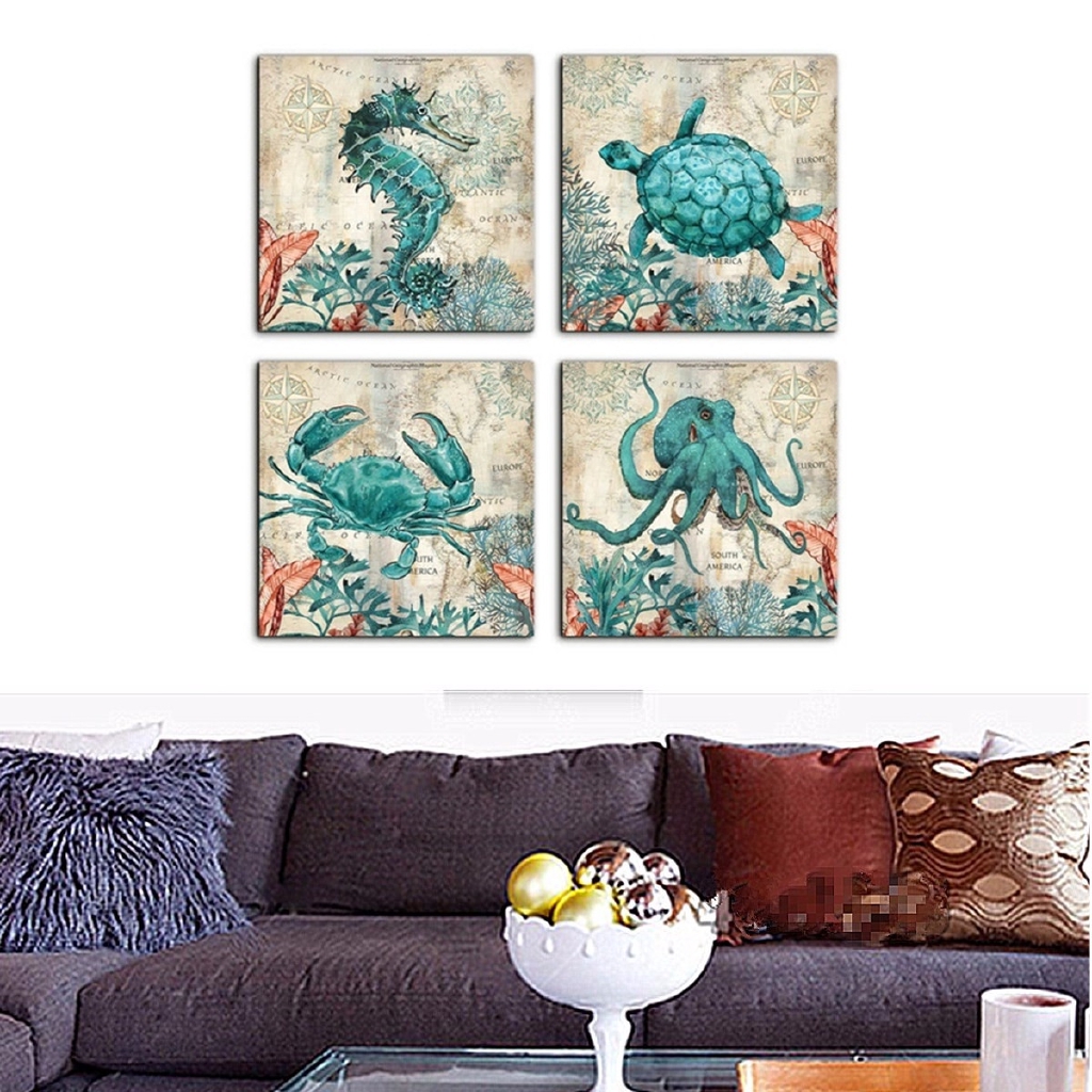 Beach Coastal Bathroom Wall Art Decor Canvas Print Crab Picture Framed Artwork Ready to Hang for Home Bedroom Living Room Wall Decoration 12x12