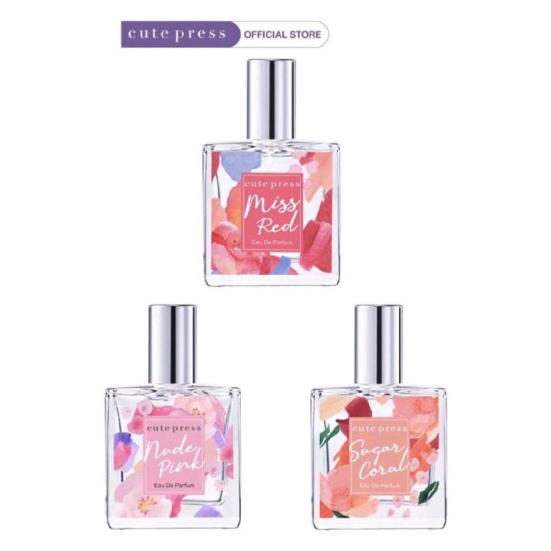 น้ำหอม CUTE PRESS กลิ่นใหม่ 3 กลิ่น NUDE PINK,MISS RED,SUGAR CORAL EAU DE PARFUM ขนาด 35ml