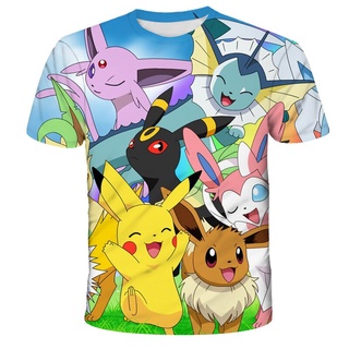 เสื้อยืดพิมพ์ลายการ์ตูน Pokemon Pikachu แฟชั่นสไตล์ญี่ปุ่นสําหรับเด็ก