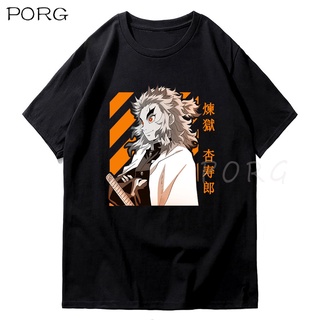 เสื้อยืด Kimetsu No Yaiba T Shirt Men Casual Cotton Demon Slayer T-Shirt Male Harajuku Kawaii Tanjiro Tee Shirt Rengoku