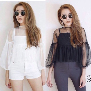 เสื้อซีทรูแขนพอง+เสื้อกล้าม งานฟรุ้งฟริ้ง