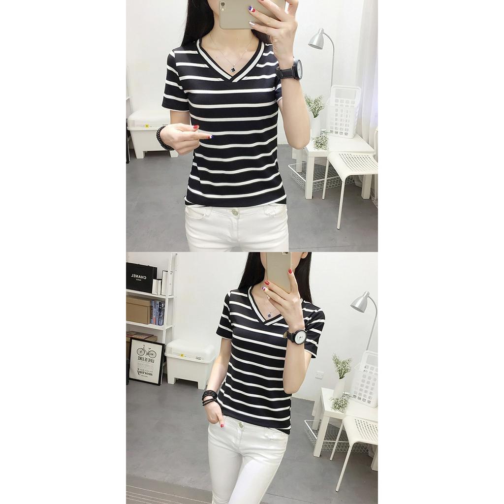 รุ่น-343 เสื้อยืดแขนสั้นคอวีลายลิ้วมาใหม่ สไตล์เกาหลี ผ้านิ่มสวมใส่สบาย เหมาะกับอากาศร้อน พร้อมส่ง - รูปที่ 5