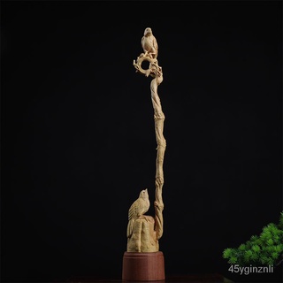 Boxwood แกะสลักงานฝีมือสร้างสรรค์ปากกาแขวนพู่กันสำนักงานสี่สมบัติย้อนยุคดอกไม้และนกแกะสลักไม้ตกแต่ง YYGL